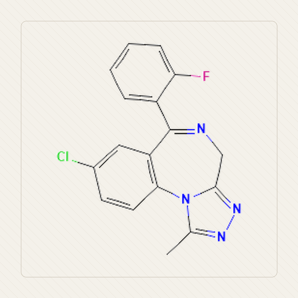 Flualprazolam, educatieve illustratie van de molecuulstructuur